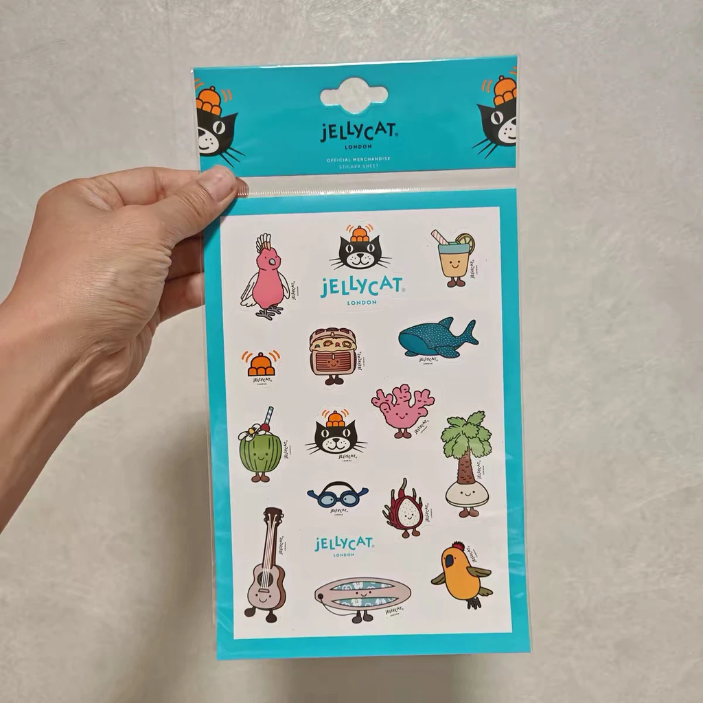 Jellycat Sticker Sheet 3‑Pack Bundle, Fish & Chips, Garden Farm & Tropical Vacation Theme Stickers, Brand New Sealed Collectible Set